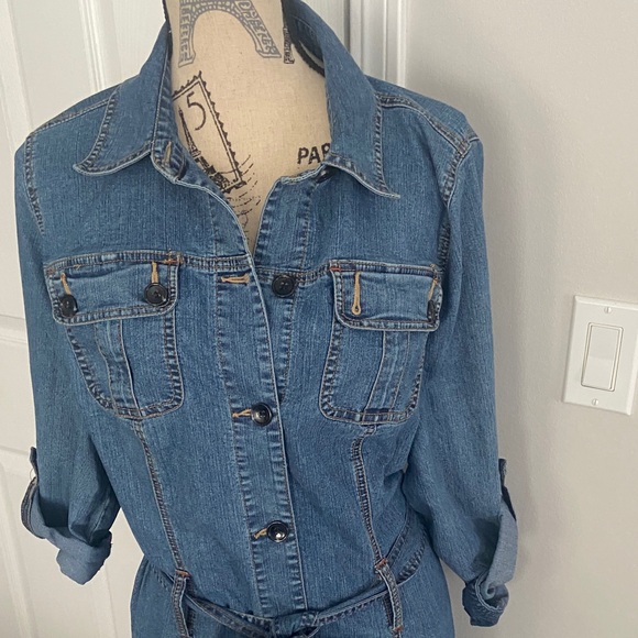 Vintage Avenue jeans denim belted denim size-14 long sleeve dress - Picture 4 of 11